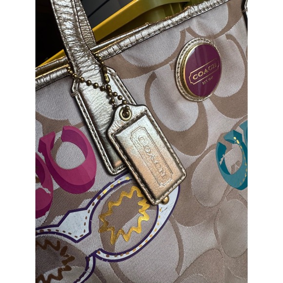 Coach Poppy Kisslock Metallic Gold Tote Graffiti Print - Picture 9 of 10